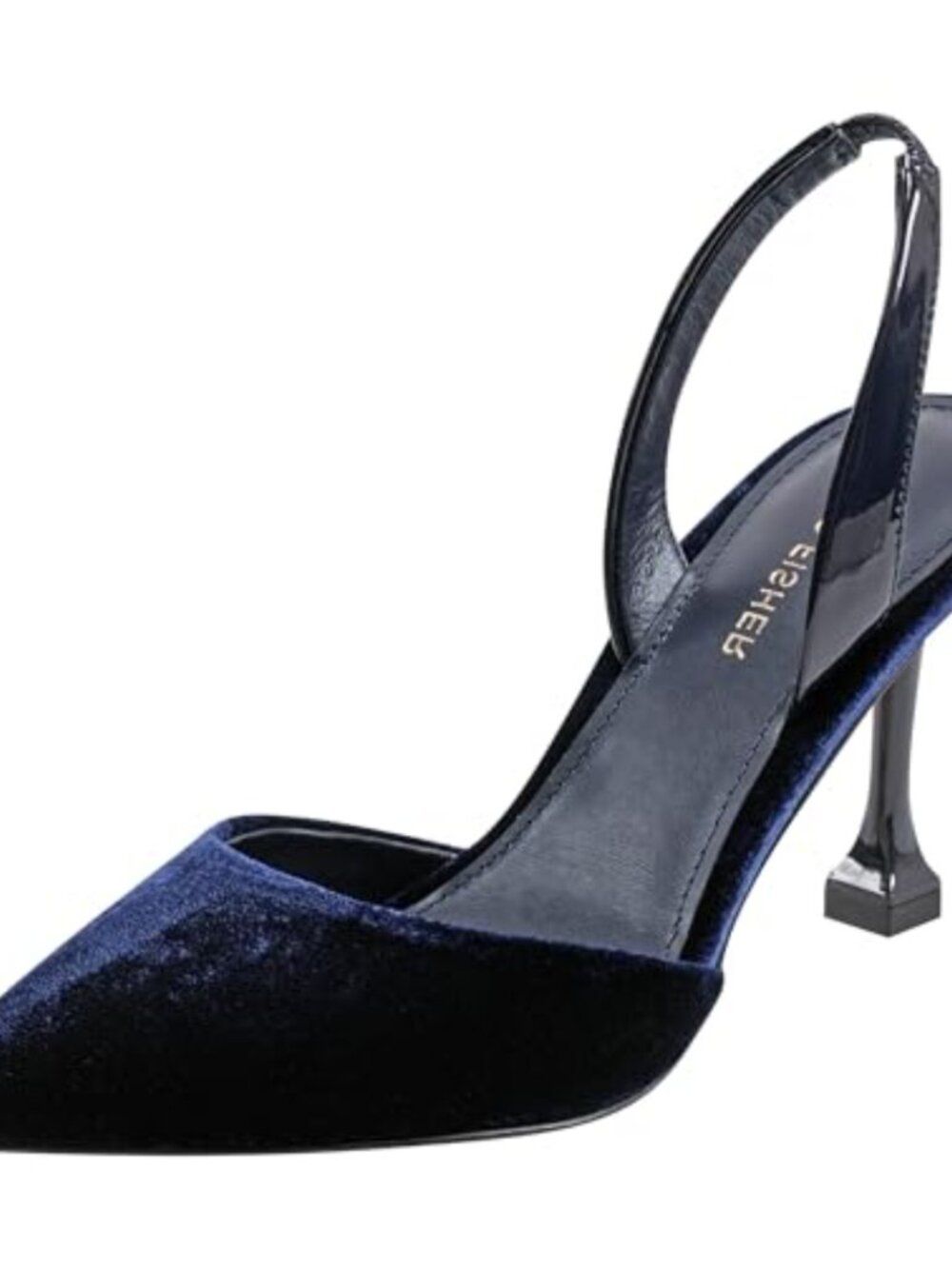 Womens Pointy Toe Slingback Pumps 3.35 Inch Heel Textile Faux Patent Leather